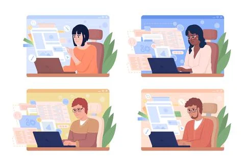 Website development and architecture 2D vector isolated illustration set Stock Illustration