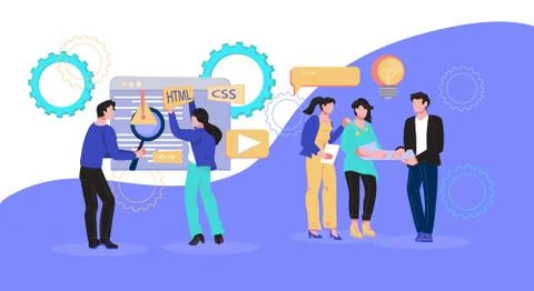 Website development and promotion in social media. Stock Illustration