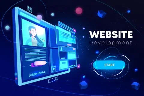Website development banner, programming technology 스톡 일러스트