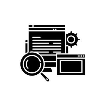 Website development black icon, vector sign on isolated background. Website 스톡 일러스트