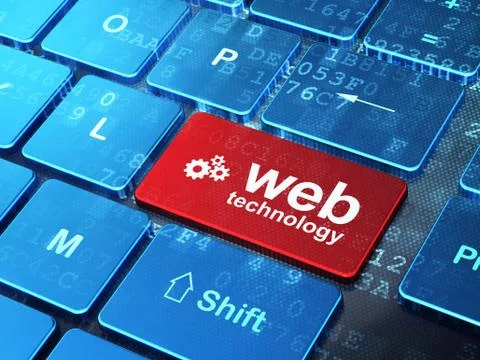 Website development concept: Gears and Web Technology on computer ke 스톡 일러스트