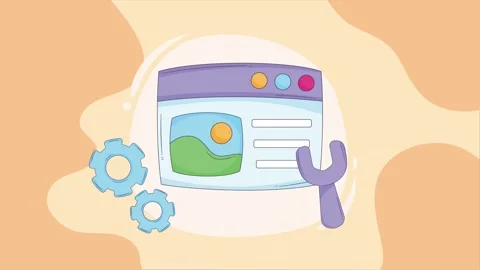 Website development concept with tools, gears, and image browser, showcasin.. 스톡 동영상 333545583