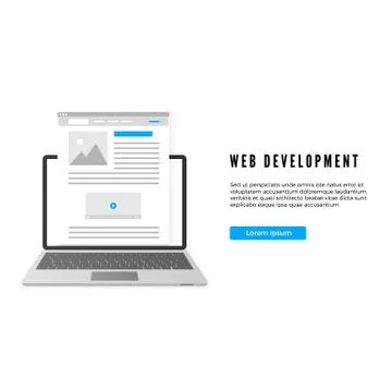 Website development concept. Website or landing page template on computer dis Stock Illustration