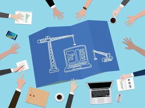 Website development construction concept illustration with hand team work Illustrazione stock