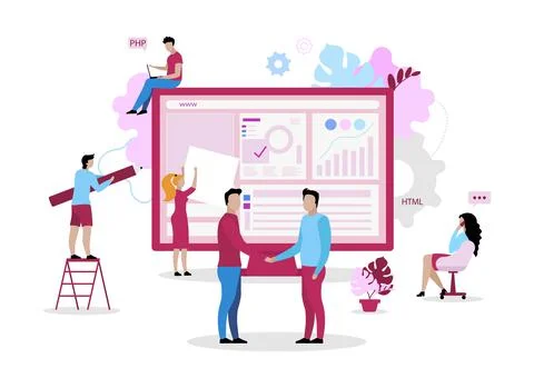 Website development crew flat concept vector illustration イラスト素材