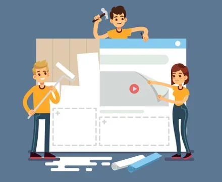 Website development with developers creating content. Web construction vector イラスト素材