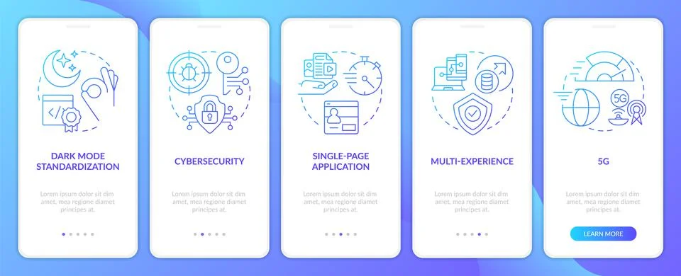 Website development future blue gradient onboarding mobile app screen Illustrazione stock