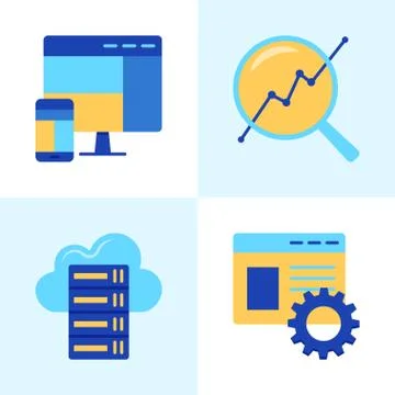 Website development icon set in flat style Illustrazione stock