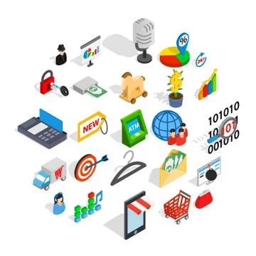 Website development icons set, isometric style Illustrazione stock