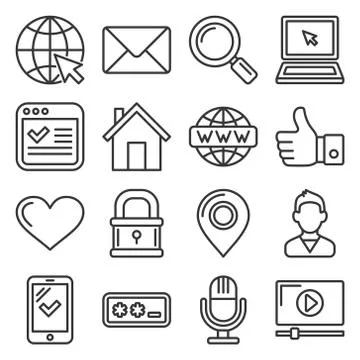Website Development Icons Set on White Background. Line Style Vector Stock Illustration