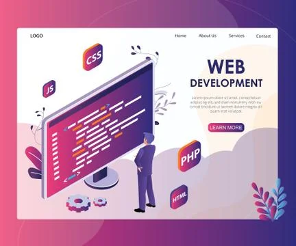 Website development Landing page Isometric Design Stock Illustration