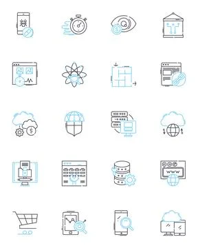 Website development linear icons set. Coding, Design, Optimization, Interface Stock Illustration