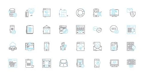 Website development linear icons set. Coding, Design, Optimization, Interface Stock Illustration