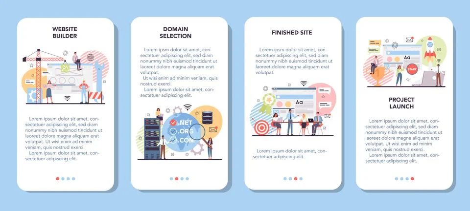 Website development mobile application banner set. Support 스톡 일러스트