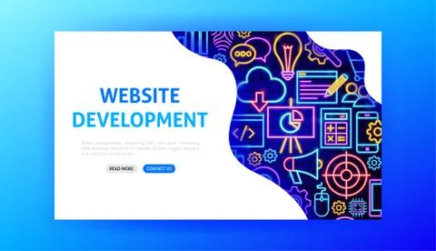 Website Development Neon Landing Page Illustrazione stock