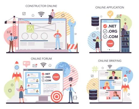Website development online service or platform set. Support イラスト素材