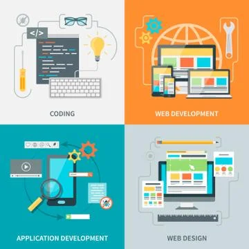 Website Development Picture Set Stock Illustration