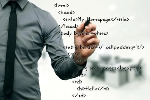 Website development - programmer writing html code Stock Illustration