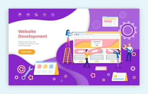 Website Development, Programmers Working on Web Stock Illustration