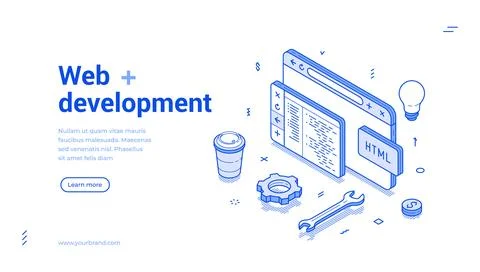 Website development programming and coding web banner isometric vector illu.. Stock-Illustration