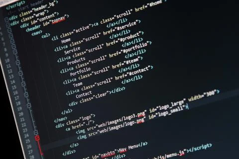 Website development - programming code on computer screen Stock Photos