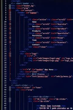 Website development - programming code on computer screen Stock Photos