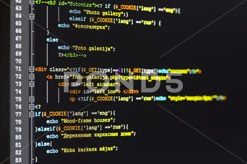 Website development - programming code on computer screen Stock Photos
