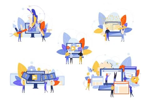 Website development, software testing, graphic design set concept Stock Illustration