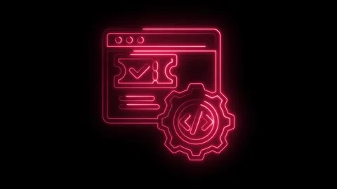 Website development with ticket and gear neon icon on black background animation Stock Footage 330777211