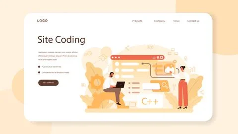 Website development web banner or landing page. Support and development Stock Illustration