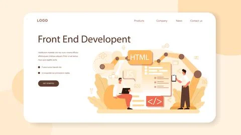 Website development web banner or landing page. Support and development Stock Illustration