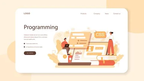 Website development web banner or landing page. Support and development Stock Illustration