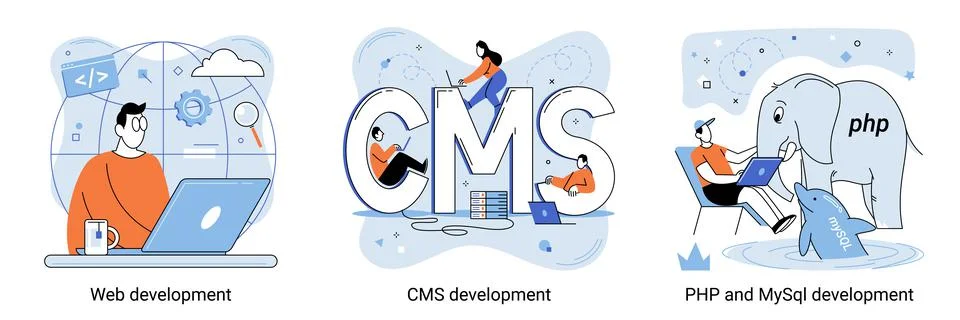 Website development, web design. Programming and coding, php and mysql Stock Illustration