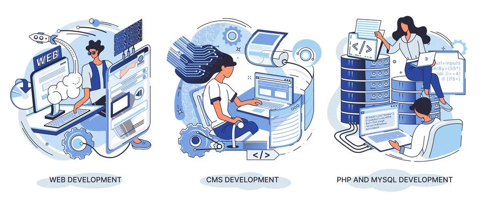 Website development, web design. Programming and coding, php and mysql Stock Illustration