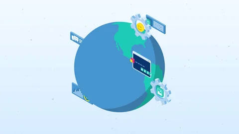 Website devolpment around turning globe 8K animation 스톡 동영상 157037327