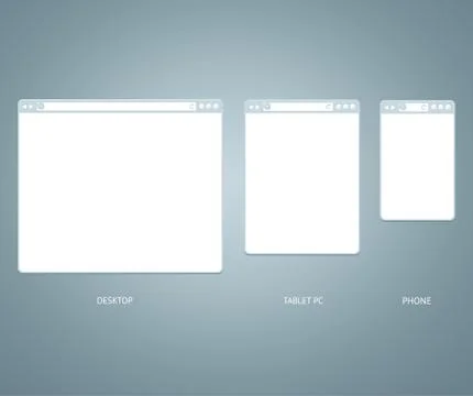 Website Different Devices Web Window Mobile Screen Set. Vector Illustrazione stock