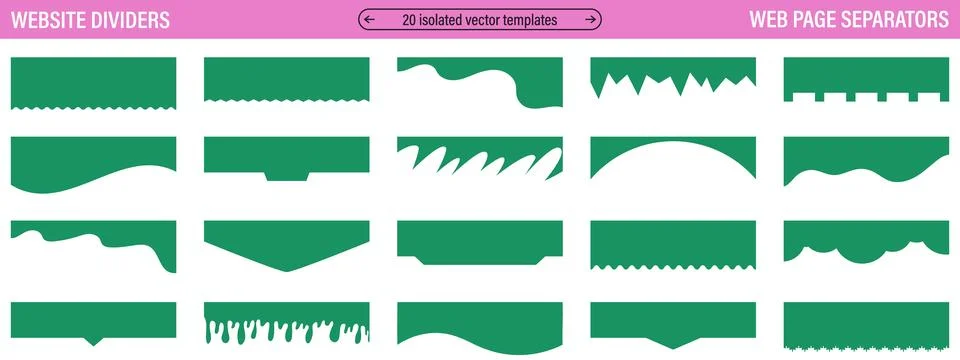 Website divider set with green abstract header shapes. Collection of wave, .. Stock Illustration