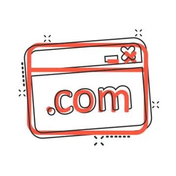 Website domain icon in comic style. Com internet address cartoon vector illus 스톡 일러스트
