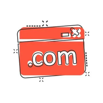 Website domain icon in comic style. Com internet address cartoon vector illus 스톡 일러스트