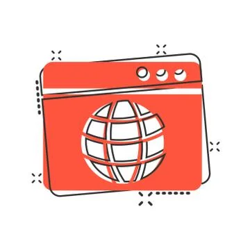 Website domain icon in comic style. Global internet address cartoon vector il Ilustración de archivo