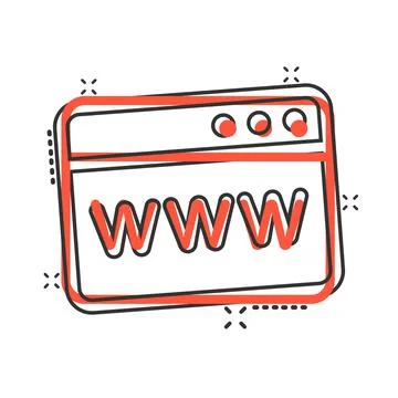 Website domain icon in comic style. Com internet address cartoon vector illus 스톡 일러스트