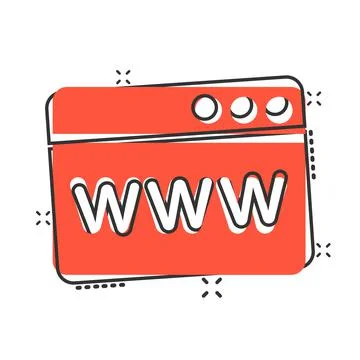 Website domain icon in comic style. Com internet address cartoon vector illus Stockillustratie