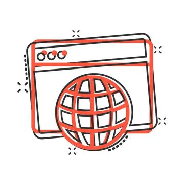 Website domain icon in comic style. Global internet address cartoon vector il 스톡 일러스트