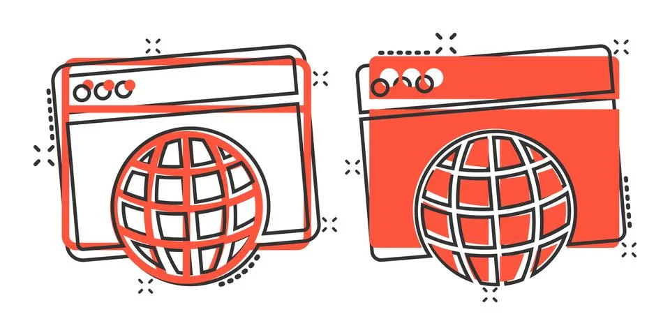 Website domain icon in comic style. Global internet address cartoon vector il 스톡 일러스트