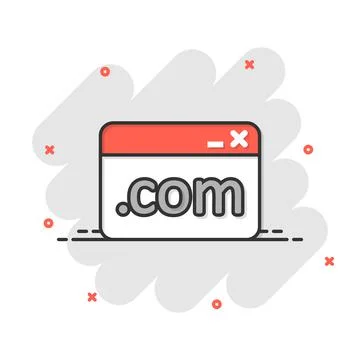 Website domain icon in comic style. Com internet address cartoon vector illus 스톡 일러스트