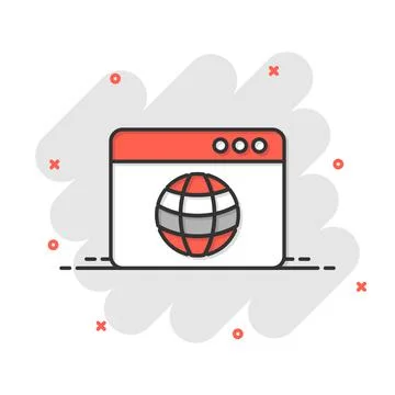 Website domain icon in comic style. Global internet address cartoon vector il 스톡 일러스트