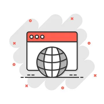 Website domain icon in comic style. Global internet address cartoon vector il 스톡 일러스트