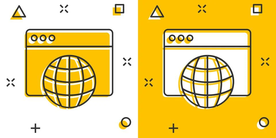Website domain icon in comic style. Global internet address cartoon vector il 스톡 일러스트