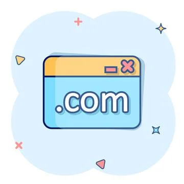Website domain icon in comic style. Com internet address cartoon vector illus 스톡 일러스트