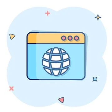 Website domain icon in comic style. Global internet address cartoon vector il Illustrazione stock